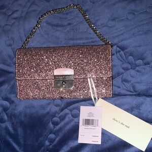 Kate Spade Milou Sunset Lane Rose Gold Pink Glitter Wallet with detachable chain